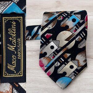 Vintage 80s Maco Matellini 100% Silk Abstract Geometric Print Necktie 55"x 3.5"